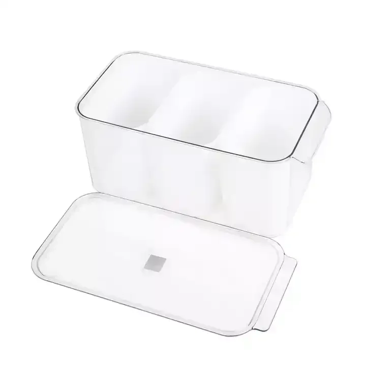 Rectangle Contains 3 small containers  Plastic  Refrigerator Organizer Container With lip food storage refrigerator organizer