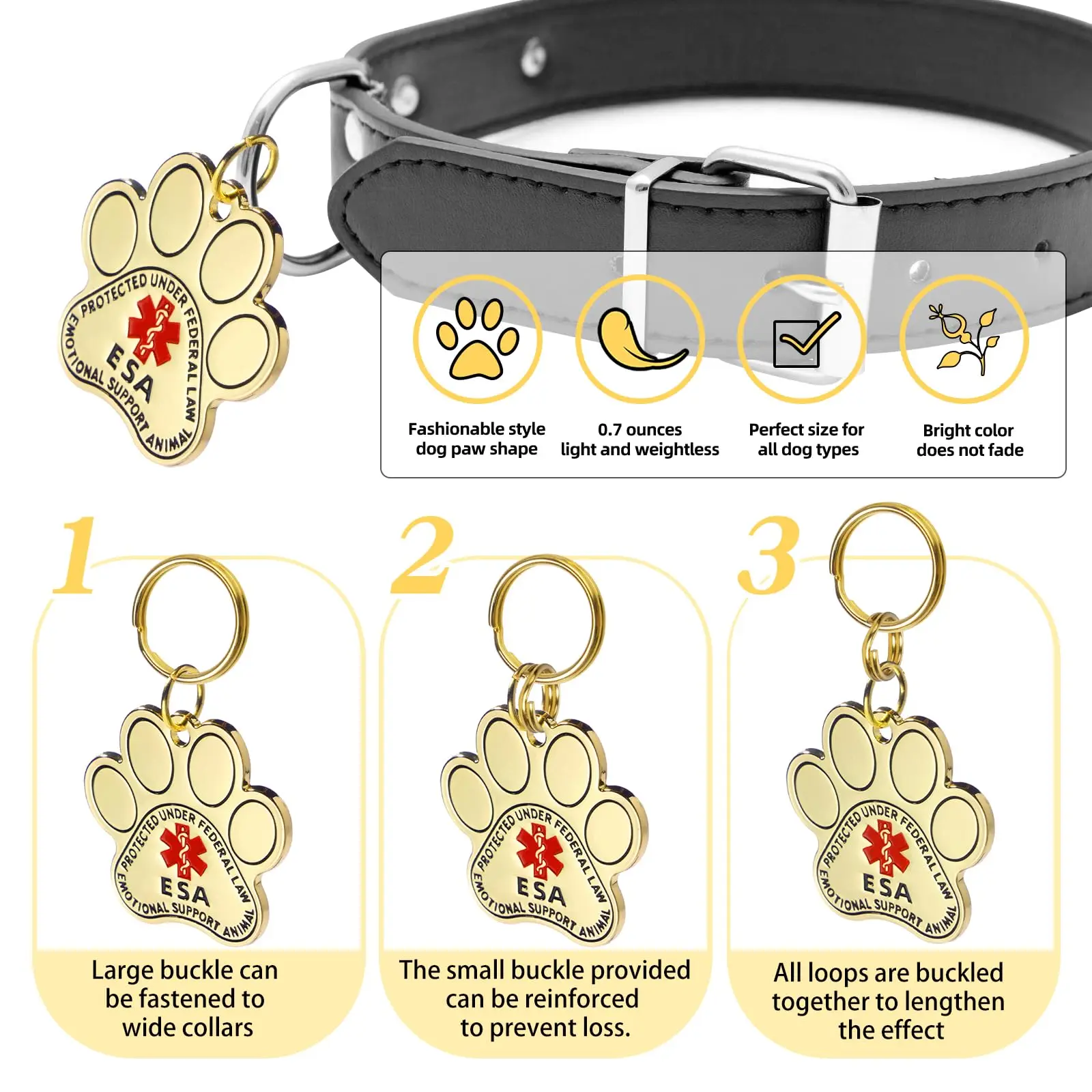 Custom Personalized Boutique Large Size Gold Stainless Steel Dog Name Tags Emotional Support For Engraving Pet Dog Cat