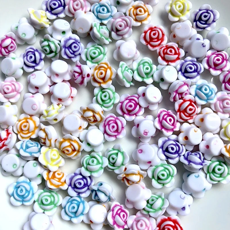 Cheap Plastic White Mixed Color Flower Rose Beads for DIY Bracelet Making