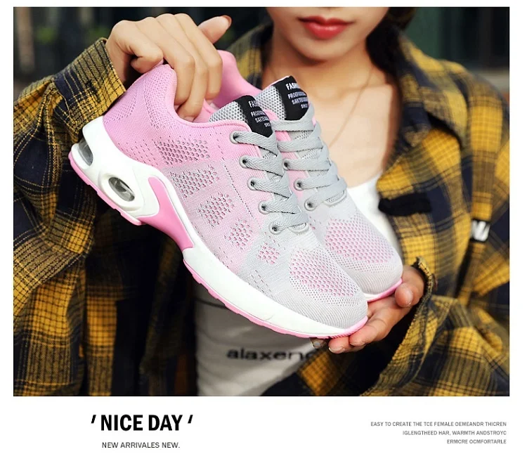 Shock-Absorbant  Breathable Knitting upper women sport shoes with comfortable bottom running shoes for OEM