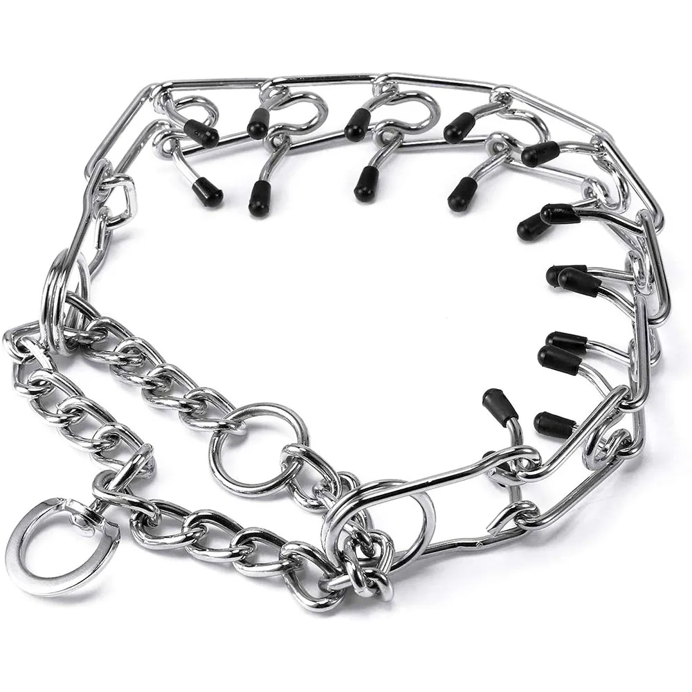 High Quality Luxury Adjustable Stainless Steel Chain Dog Prong Collar with Comfort Rubber Tips