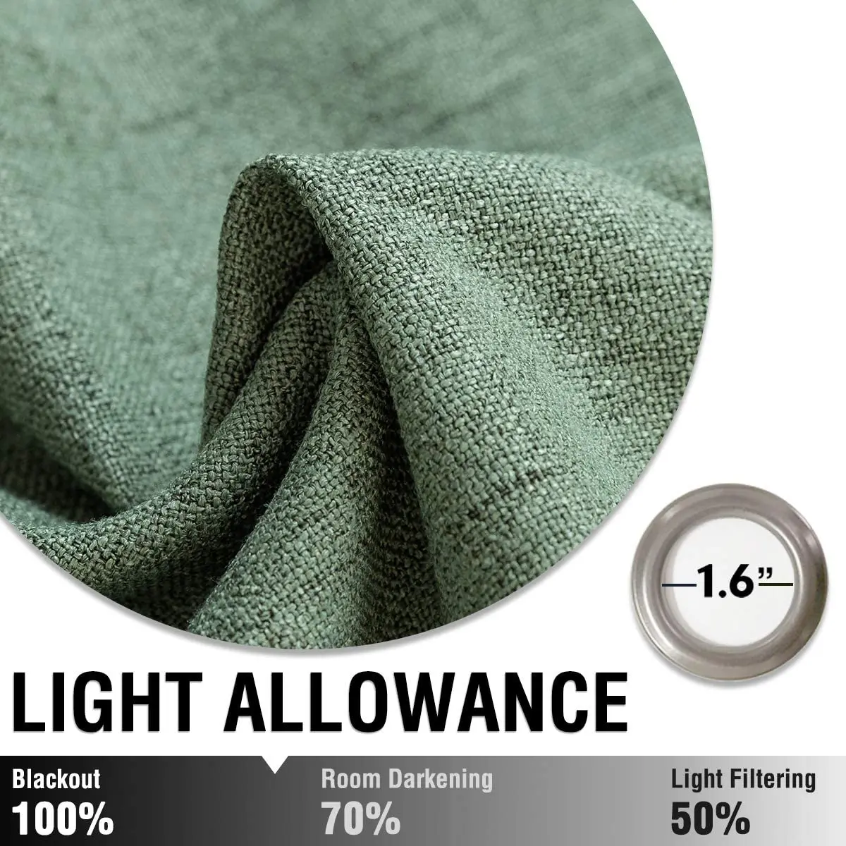 Amazon Hot Sale Cortina Solid Color Faux Linen Blackout Curtains Living Room 100% Polyester green