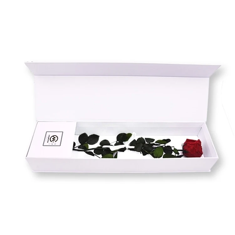 Luxury custom white rigid cardboard magnetic rectangular bouquet rose packaging gift box for flowers