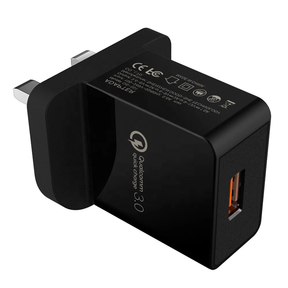 Quick Charge 3.0 18W USB Wall Charger US UK EU plug Compatible Samsung Galaxy Note8 LG G6 / V30 and More Qualcomm Certified