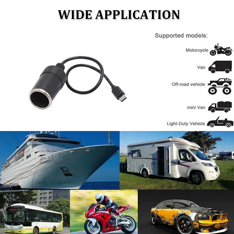 5V-12V Adapter Motor Electrical Female Charging Wire Power Car Cigarette Lighter Socket DC 12-24V Radio Tuner for RV Boat
