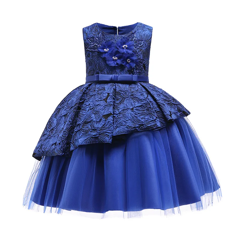 Summer High Quality Ropa Para Ninos Kids Ball Gown Flower Girls Dress Luxury Evening Party Dress with Embroidery Bowknot Sunny