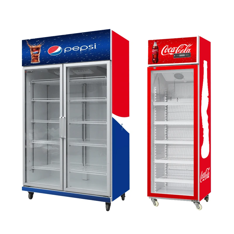 Commercial Service Equipment Beer Standing Display Freezer Single/Double Glass Doors Beverage Chiller Showcase