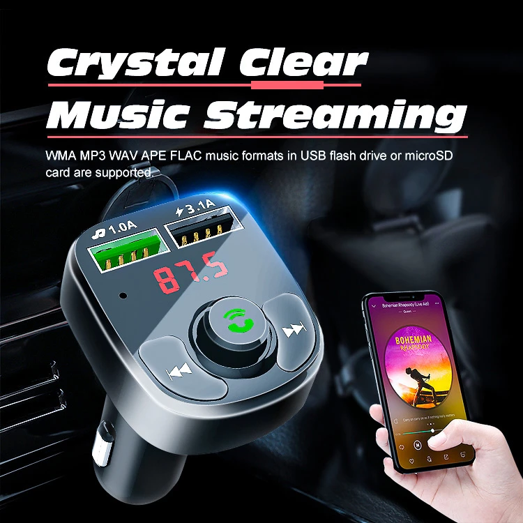 Bt Car Hands-free Wireless Fm Transmitter Qc Charger Dual Equipped Usb Player Car Radio Mp3 Player 2 USB Port, 1&3.1 3 Year