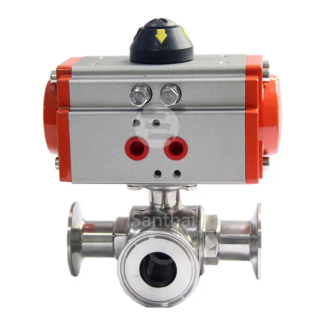 Tri Зажим санитарно 304 316L из нержавеющей стали с пневматическим приводом 3-ходовой шаровой клапан цена