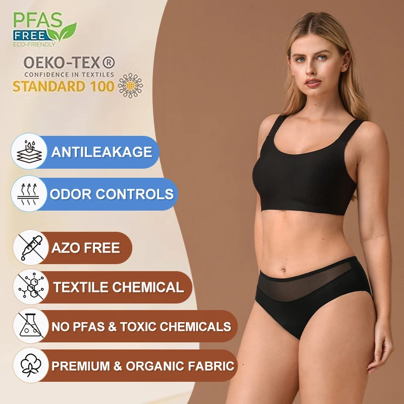 Custom Super Absorbent High Waist Washable Sustinable Leak Proof Reusable Cotton Culotte Menstruelles Menstrual Period Panties