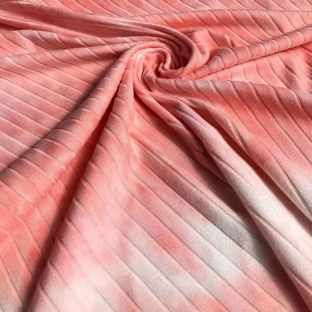 Высококачественная полиэфирная пряжа 95% полиэстер 5% спандекс эластичная трикотажная ткань в рубчик