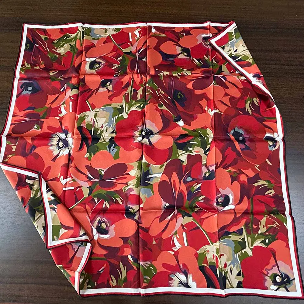 Mulberry Silk Twill Scarf Shawls 90Cmx90Cm Double Side Digital Print Head Scarf for Women