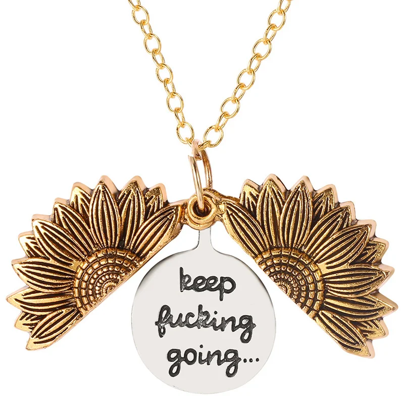 Wholesale Custom Design Women Gold You Are My Sunshine Openable Locket Sunflower Pendant Necklace