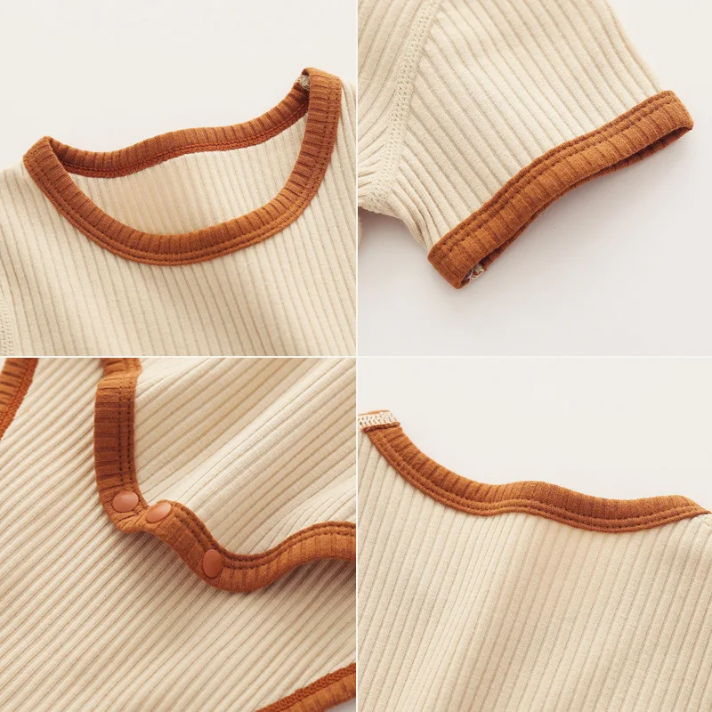 Factory Custom Summer Short Sleeve Knitted 100% Cotton Onesie Stock Solid Infant Newborn Rompers Baby Girl Clothes for Boys