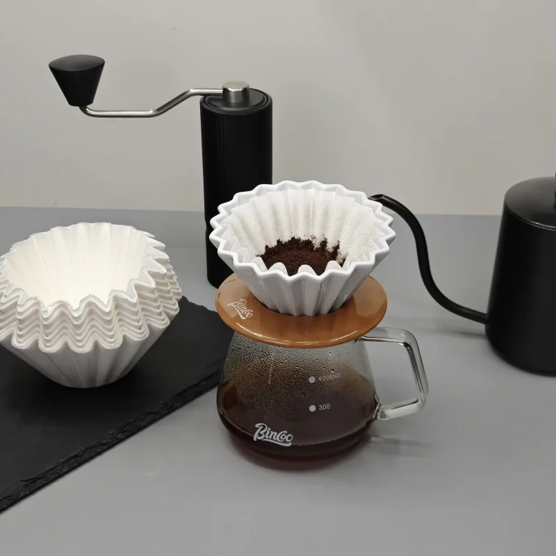 Brew Wooden Pulp Wave Basket Bowl Cake Type Coffee Filter Paper Filters 100 Pieces Paper Coffee Filters