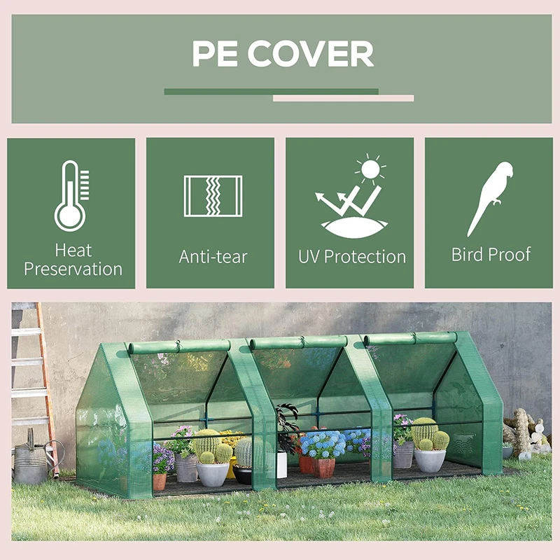 PE Green Reinforced Garden Greenhouses Winter UV-Resistant Outdoor Frame Winter Plants Zipper Openings-Small Greenhouse Garden