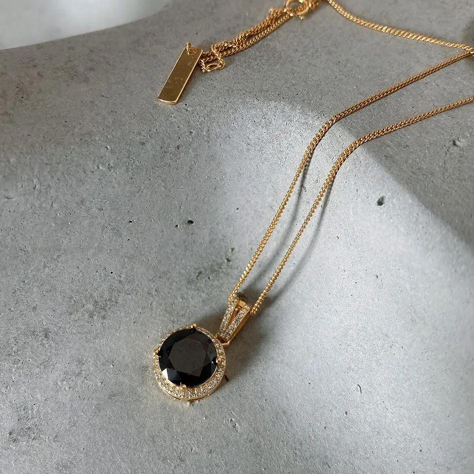 Silverbene Modern Black Round CZ 925 Sterling Silver Necklace