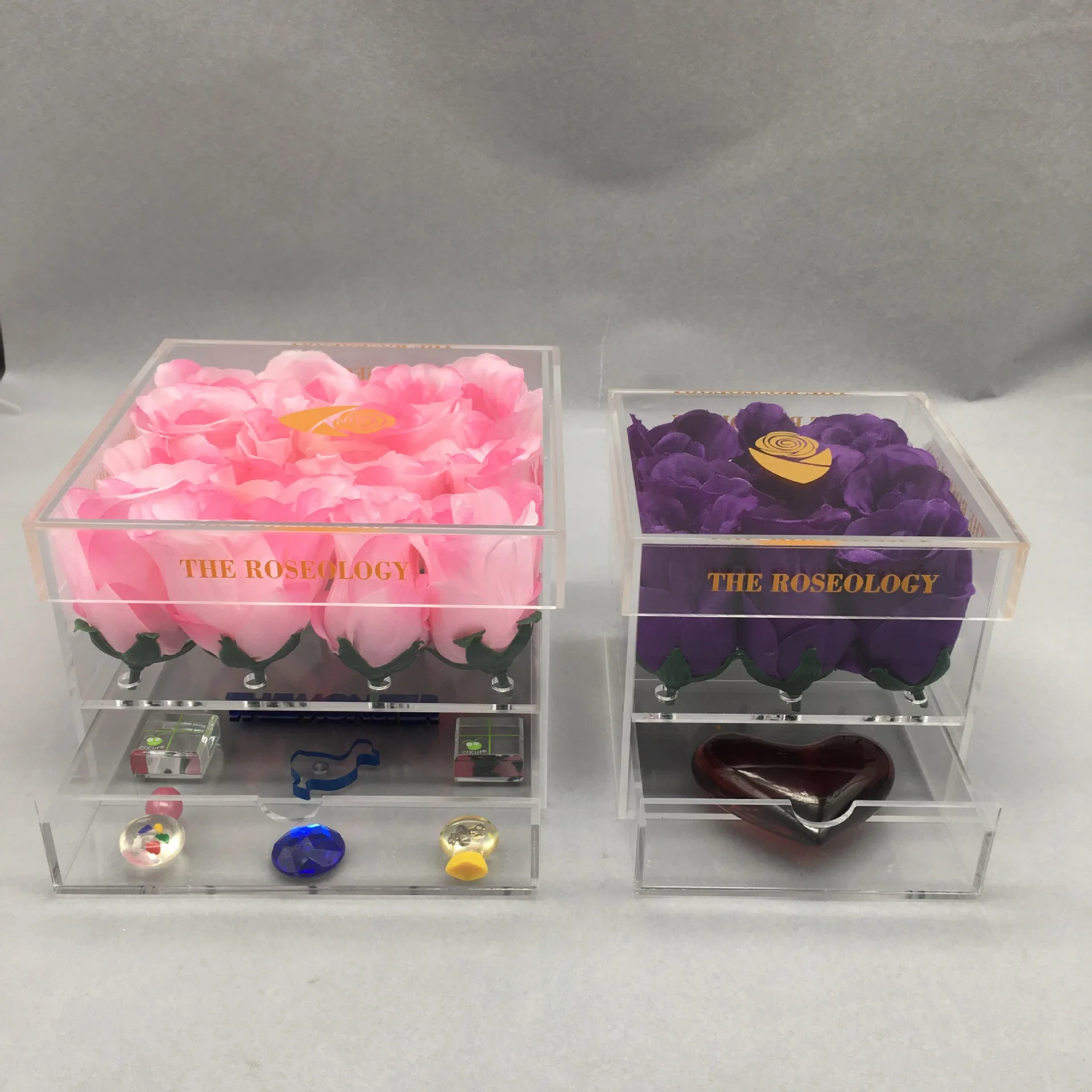 Transparent Flower Box Drawer Box Plexiglass Square Acrylic Flower Storage Box With Lid