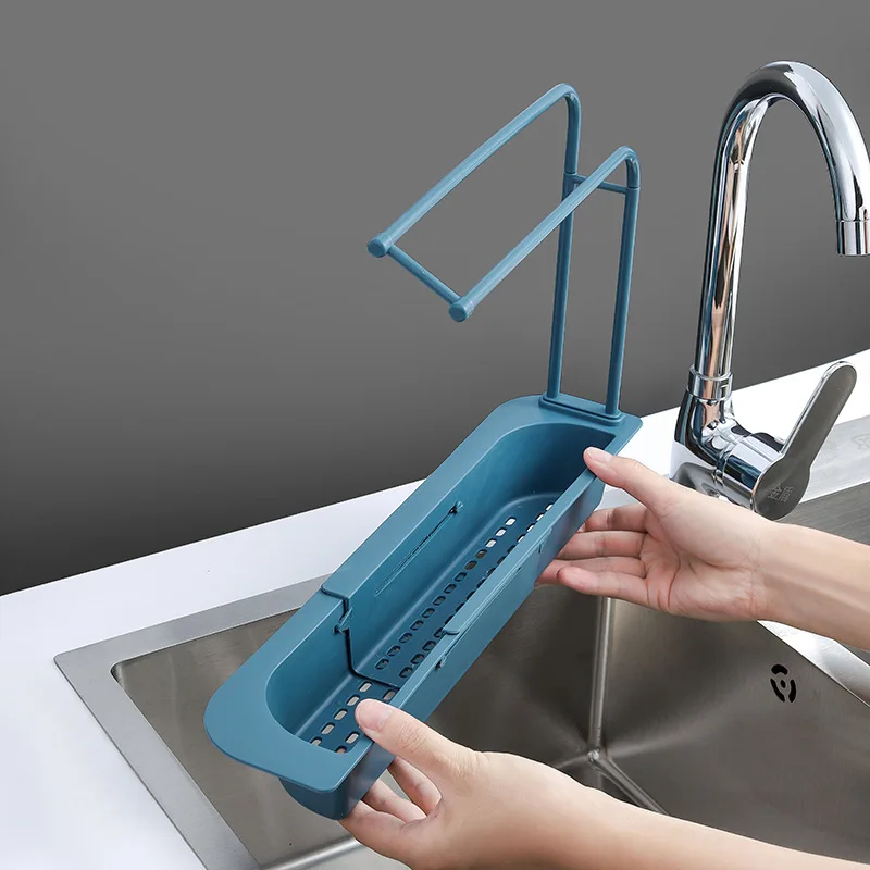 Kitchen Shelf Soap Sponge Draining Folding Telescopic Collapsible Faucet Plastic Sink Drain Basket