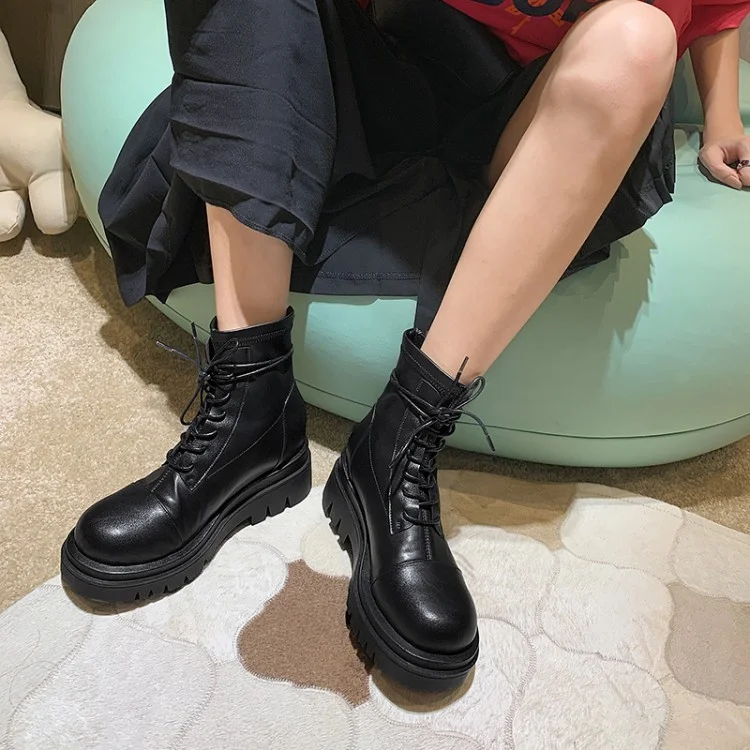 
lace up winter new lady shoes round toe thick bottom big toe Ankle Boots lady boots with tie back zipper cute fashion 