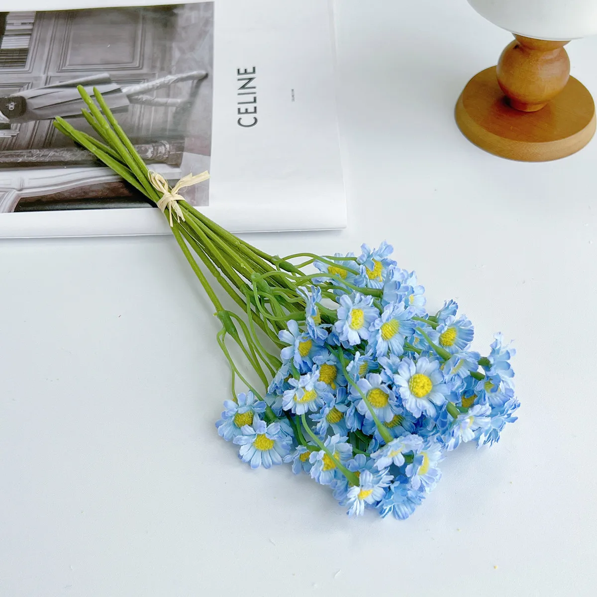 Artificial flower daisy silk flower bouquet 26cm mini blue daisy wedding decoration vase flower daisy