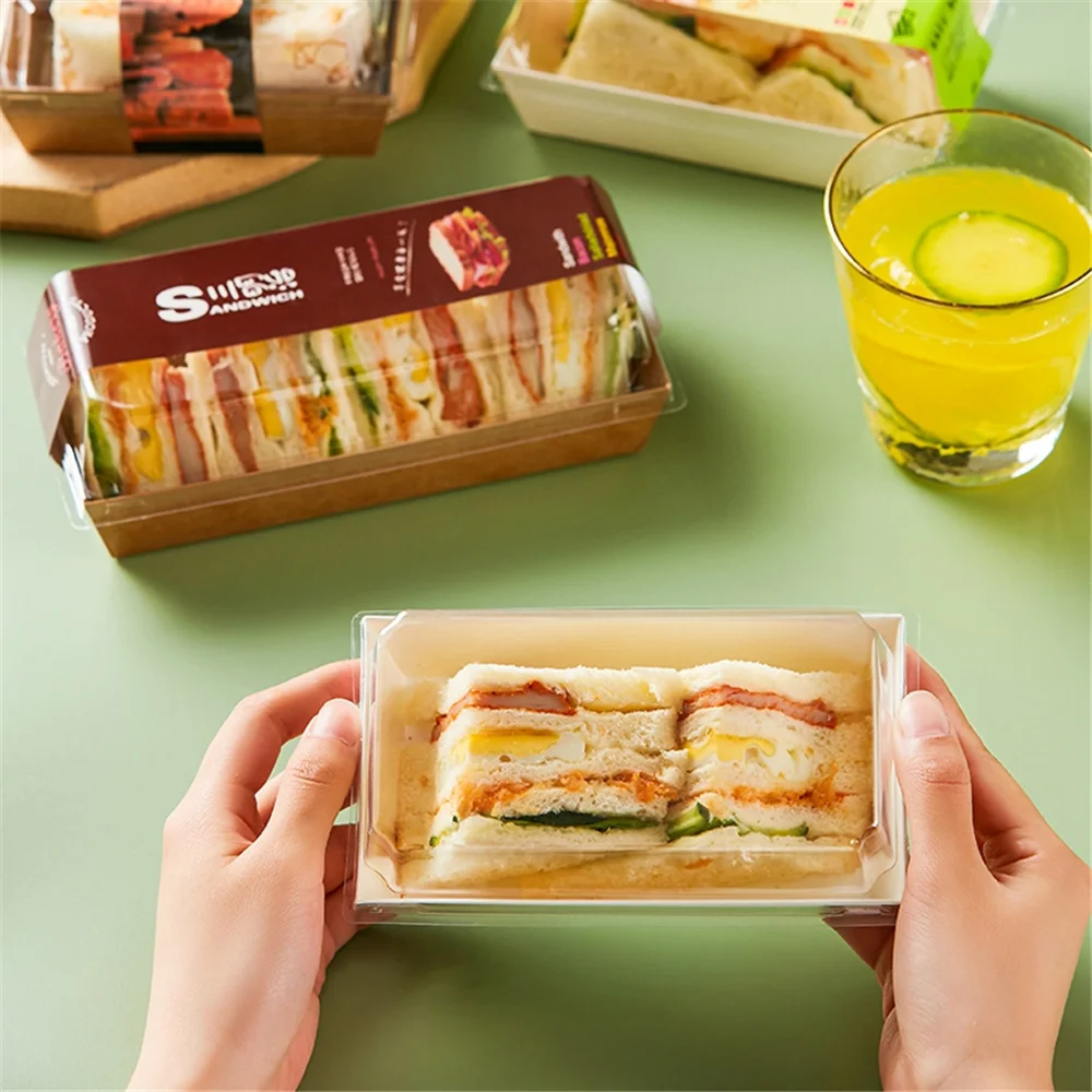 Transparent plastic sandwich packaging box plain kraft paper sandwich box sandwich bag organizer box