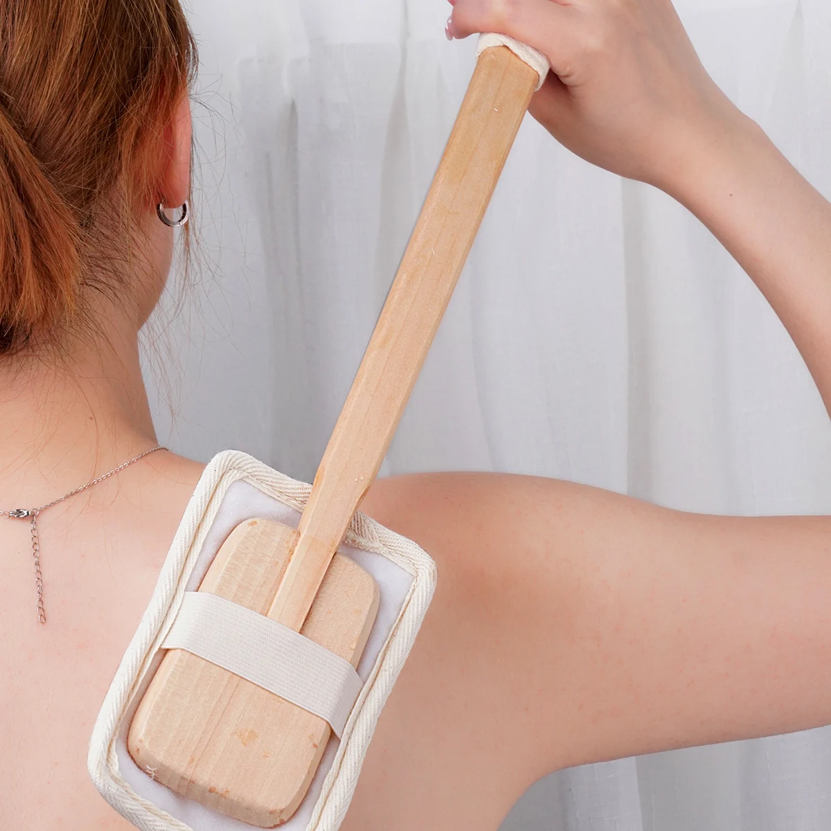 Luffa Loofah Sponge Exfoliating with Long Wooden Handle Natural Back Scrubber for Shower Bath Body Brush