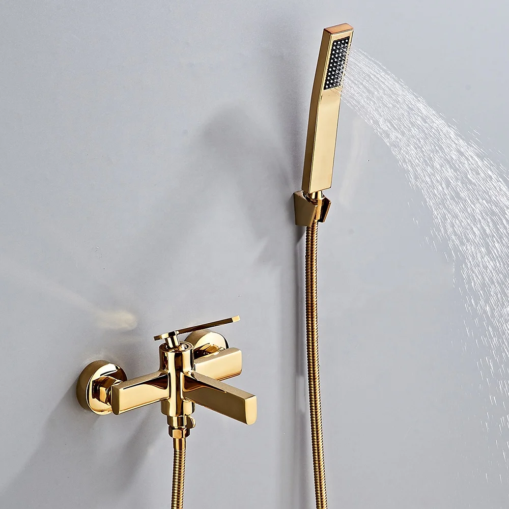 Portable Black Brass Hot And Cold Bathroom Hand Shower Head And Faucet Set Wall Mount
