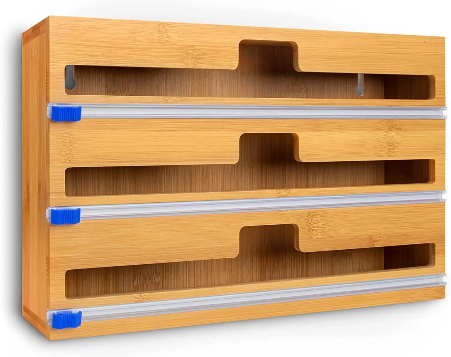 Aluminum Foil Wax Paper 3 in 1 Bamboo Plastic Wrap Dispenser with Cutter and Labels