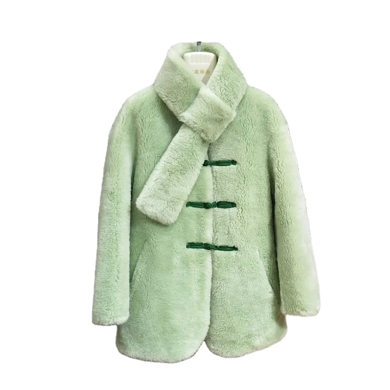 Women Real Fur Coat Female Sheep Shearling  Winter Warm Jacket Parka JT301