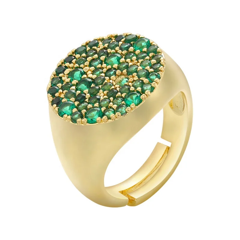 Luxury Gold Plated Colorful Red Zircon Big Disc Diamond Adjustable Bling CZ Open Rings Jewelry Wholesale