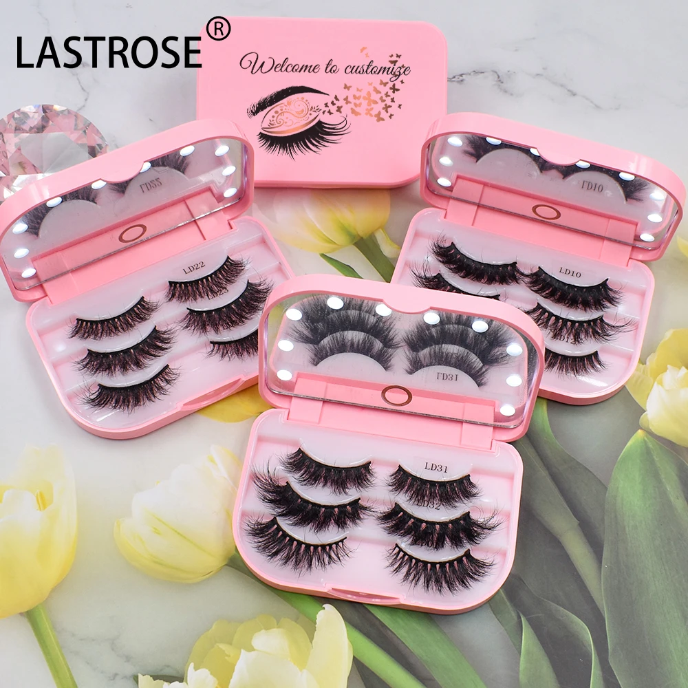 hot selling led light mirror lashes case unique eye lash packaging with OEM logo luxury paper false eyelash packaging box