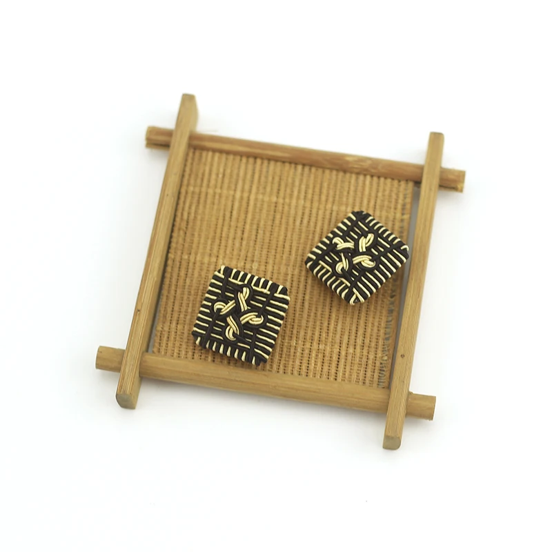 22cm handcrafted square black and brown woven button thread wrapped flat button DIY clothing garment accessories