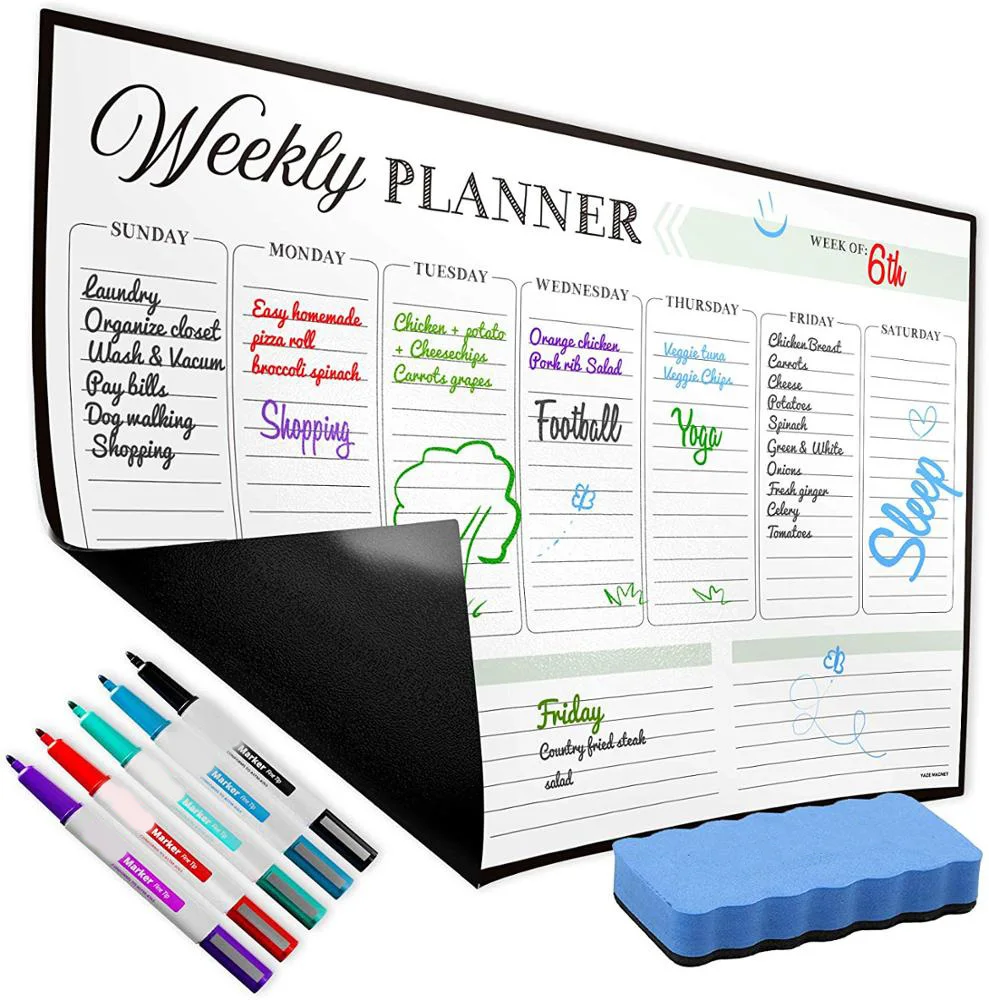 Custom magnetic refrigerator magnets, daily and weekly magnetic sticker schedule, erasable graffiti drawing magnetic whiteboard