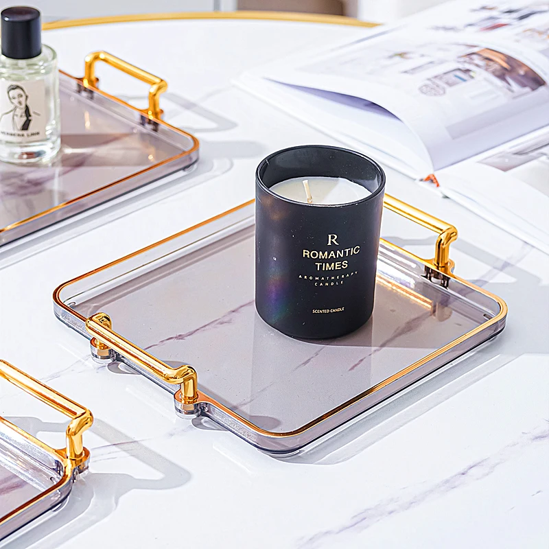 Classic Design Household Restaurant Tray Storage Wholesale Food Serving Tray with Golden Handle for Hotel Table