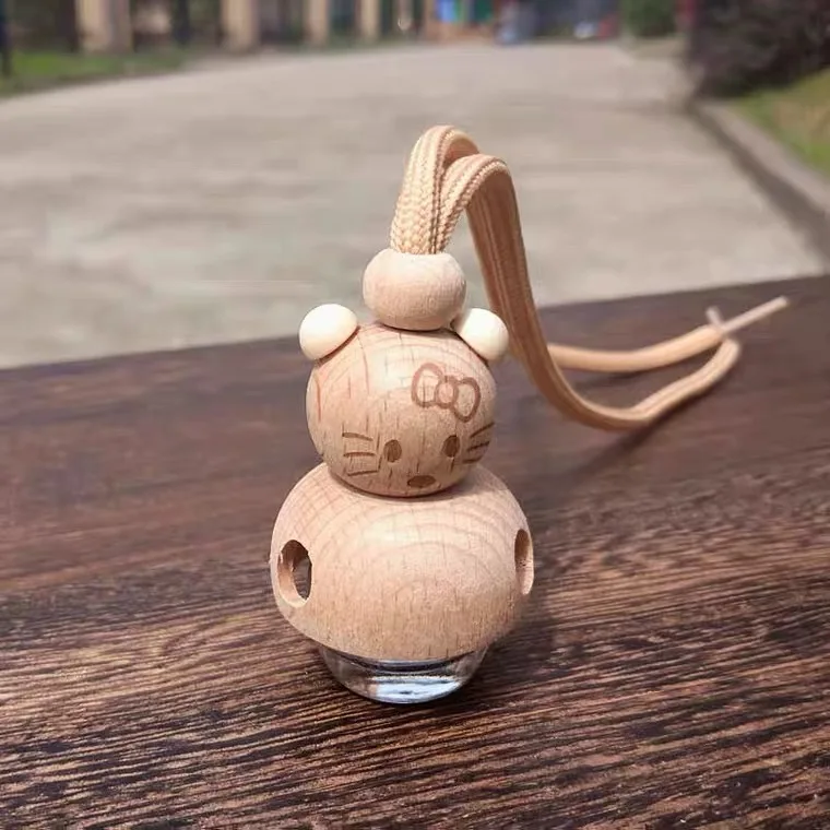 Factory wholesale high end cleardoll shaped empty car air freshener perfume glass bottle with wooden top