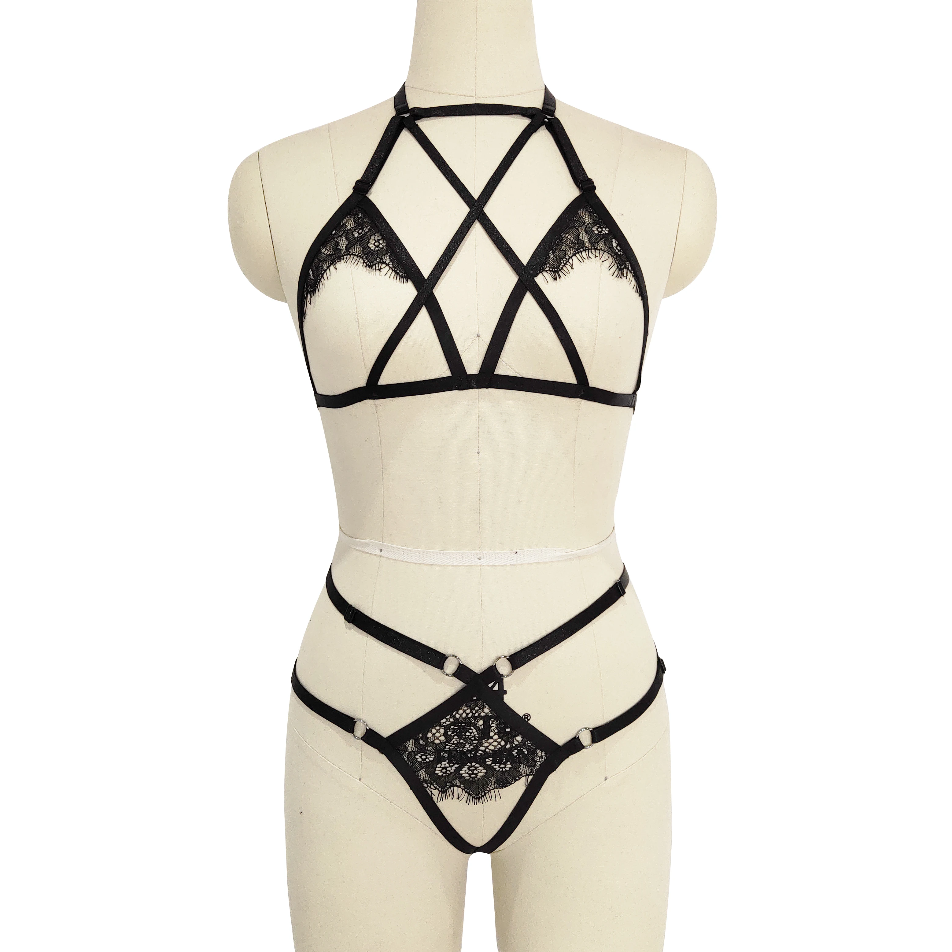 Wholesale beauty Women sexy transparent Lace lingerie set Stylish cleavage lace bra with thong set lingerie N0218