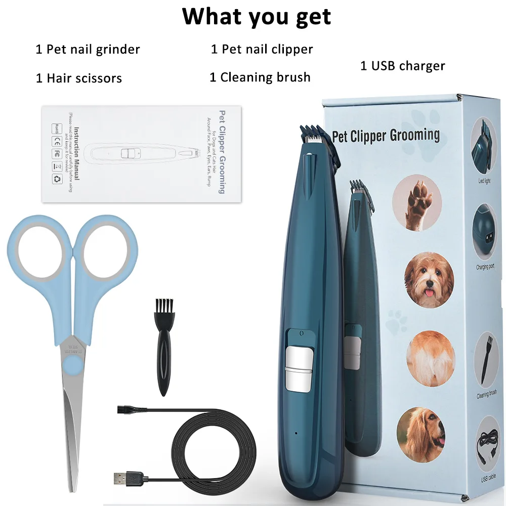 Rechargeable Dog Grooming Kit Low Noise Electric Quiet Pet Hair Thick Coats Trimmers Set