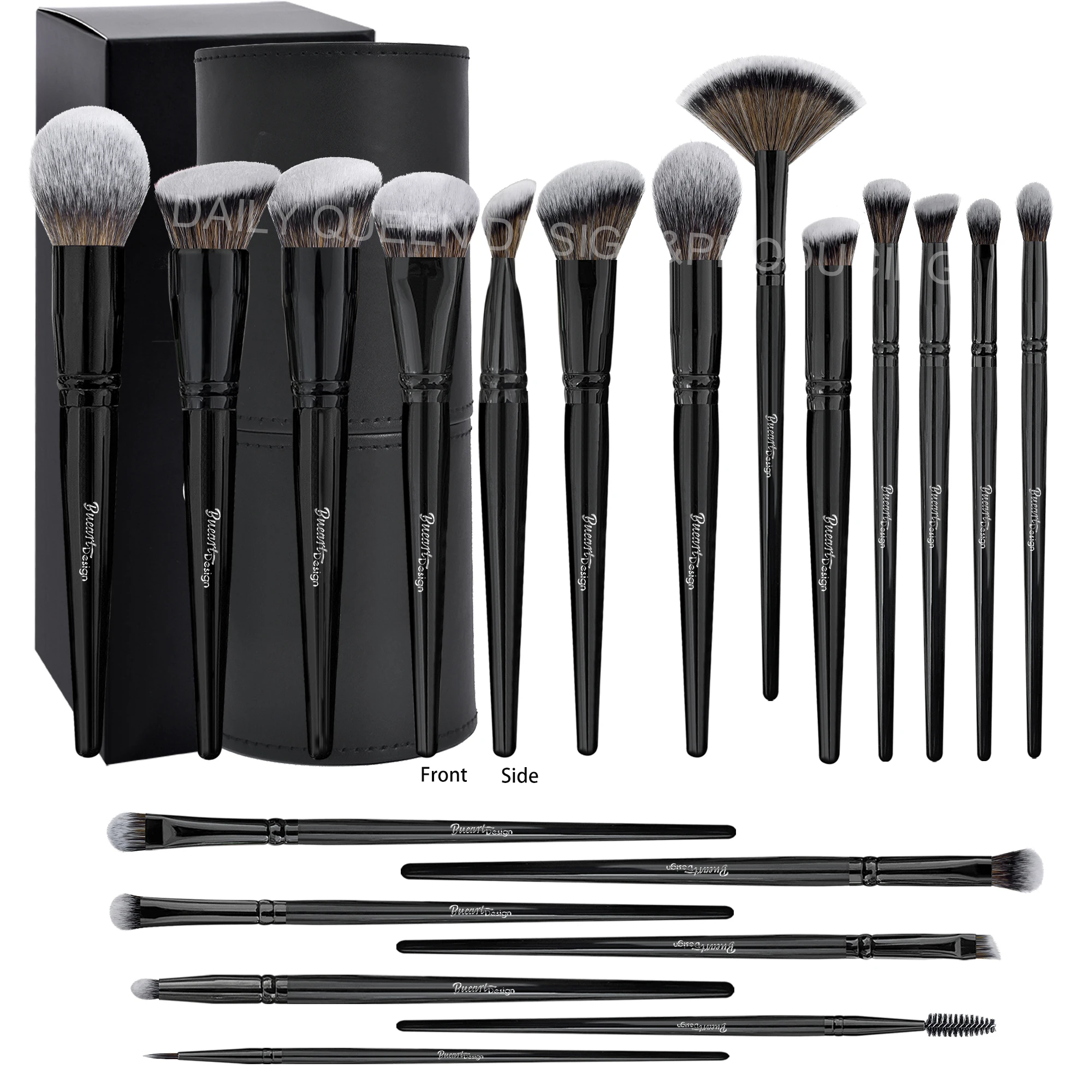 DailyQueen NEW high-quality 19pcs Black super soft hair makeup brushes custom logo professional fan flat make up brush set