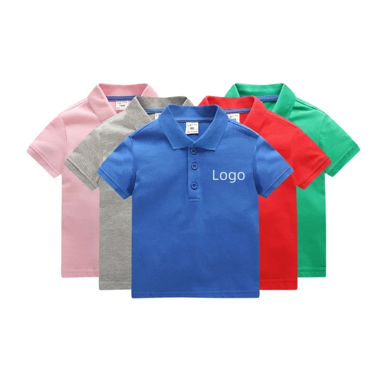 Wholesale Custom Logo Boys T-shirts & Polo Shirts Solid Color Blank Kids School Uniform Cotton Children Polo Shirt