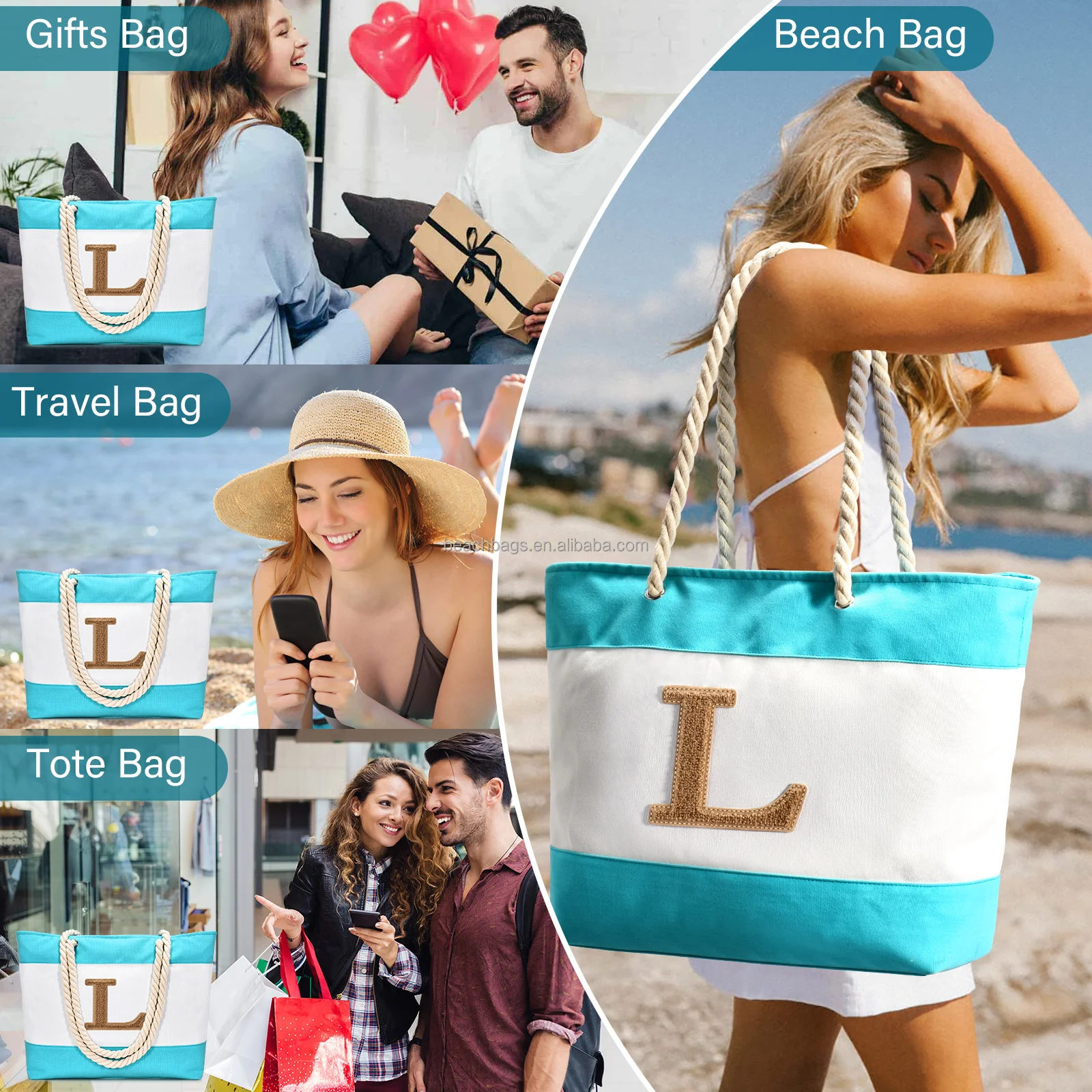 Custom Large Capacity sublimation beach tote bag for women bolsos-para-mujeres- Exquisite Letter Preppy shopping glam beach bag