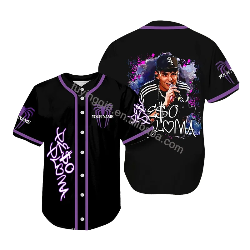 Factory Price Custom Vintage Jersey Shirt Graphic Tees Rapper Black Baseball Jersey