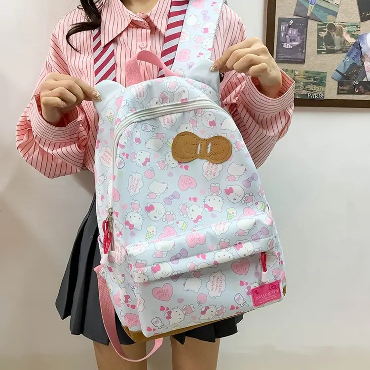 Hot Sale New Trendy All Over Print wholesale custom cartoon hello hk cat Travel Backpack Large Capacity Hiking Rucksack for Girl