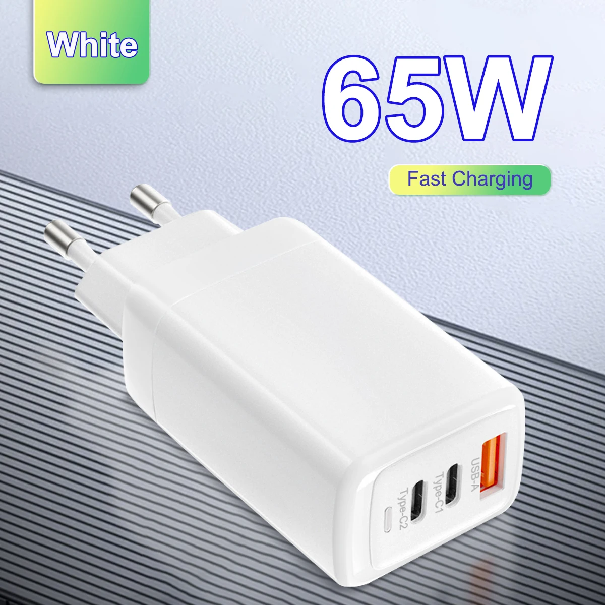 Custom US EU Wall Plug 3 Usb Ports Quick Charge QC3.0 New PD 65w Usb-c Fast Charger GaN Tech Type c Power Adapter