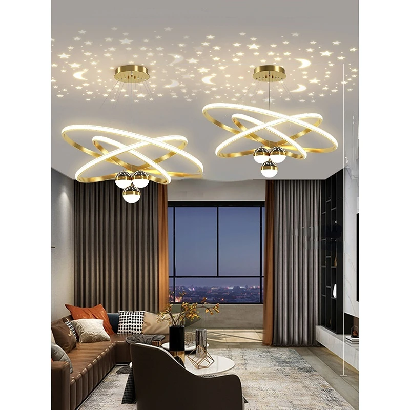 Black Golden Chandelier Bedroom Living Room Kitchen Home Hanging Lighting Nordic Fashion Circular Lamp