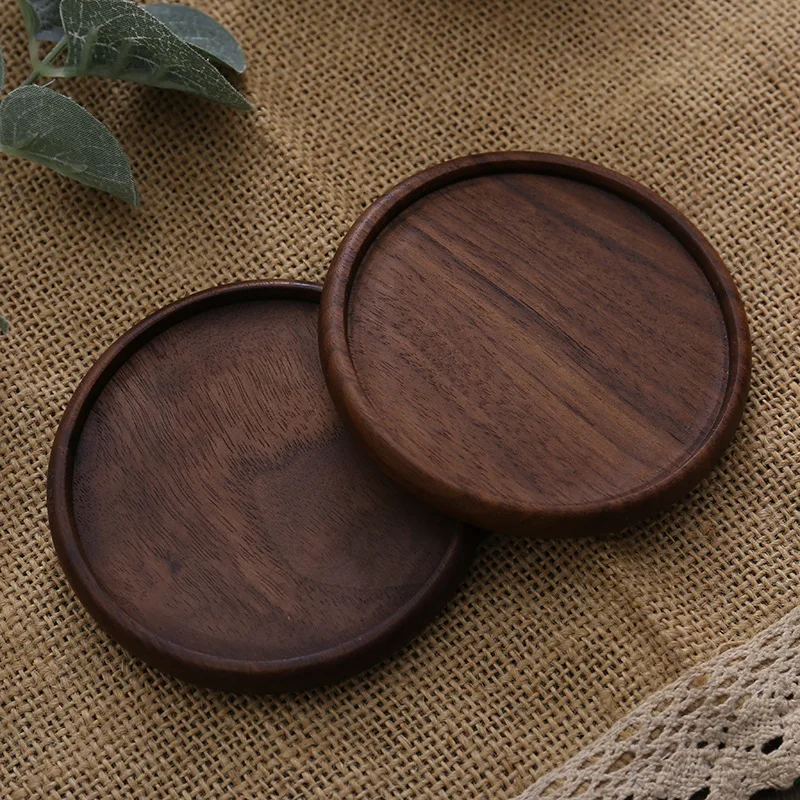Factory Wholesale Eco-friendly Different Custom Size Round Square Black Walnut Wooden Coaster Solid Wooden Coaster