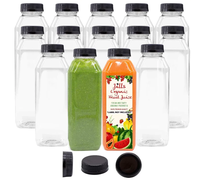 Custom 500ML Round Square Shape Empty 16 oz Food Grade Pet Plastic Drink Bottle Container For Juice Beverage With Lid