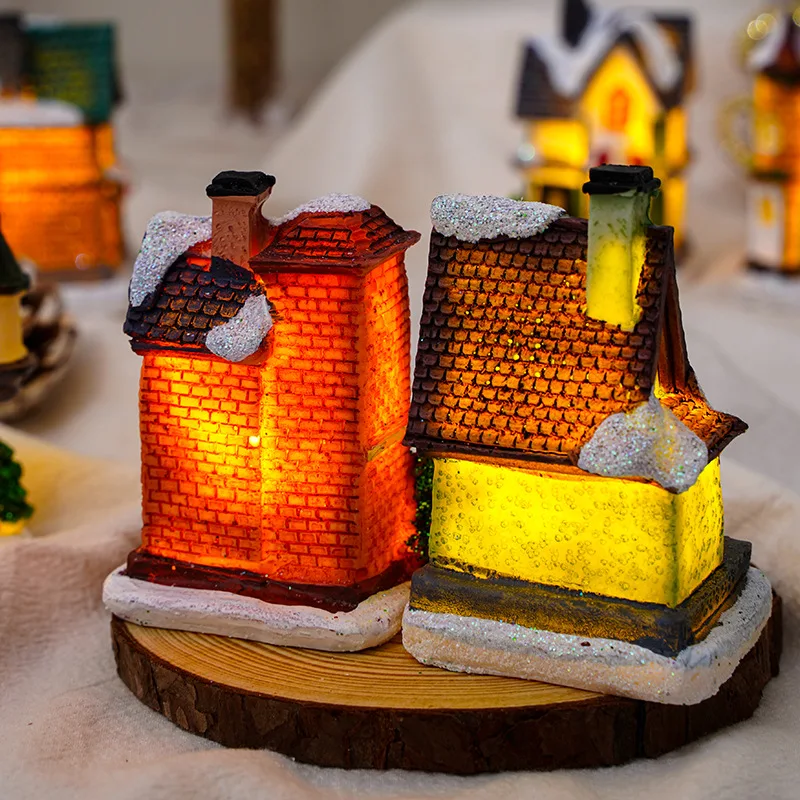 New christmas decorations kids gift miniature animated led resin christmas village houses