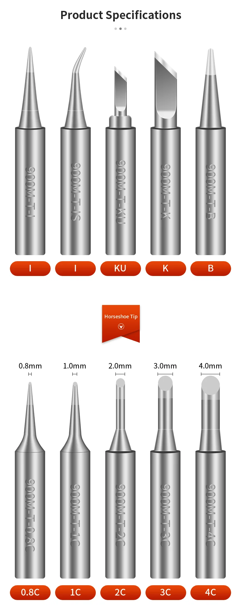 Wholesale Factory price 900M Series 900M-0.8C/1C/2C/3C/4C Lead-free Soldering Iron Tips Used In 936/937 Soldering Station