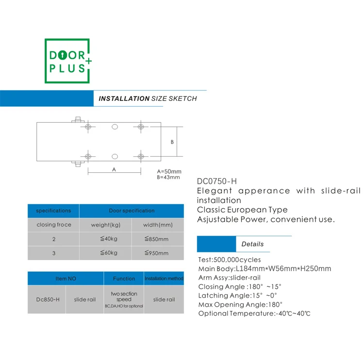 Doorpuls Aluminium Alloy Hydraulic Anti External Force Device Protects Doors And Door Frame DC750 Door Closer